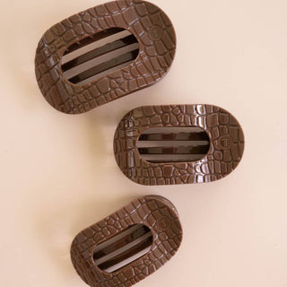 Brown Crocodile Medium Flat Round Hair Clip