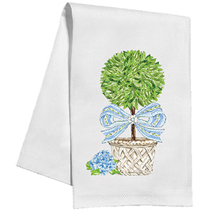 Handpainted Garden Party Topiary With Blue Bow Kitchen Towel