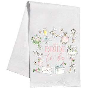 Handpainted the Bride to be wedding icons light pink kitchen towel