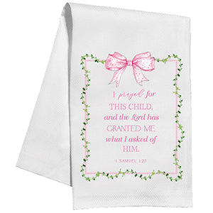 Handpainted Baby Pink Bow With Vine Border With Scripture Kitchen Towel