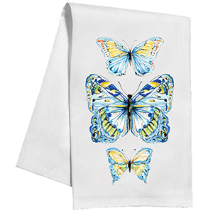 Handpainted blue and yellow bullerfly trio stacked kitchen towel