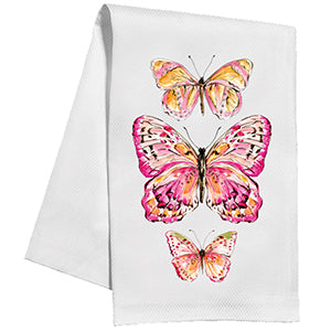 Handpainted Pink And Yellow Butterfly Trio Stacked Kitchen Towel