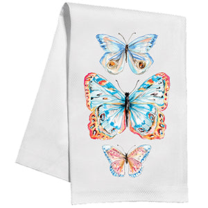 Handpainted turquoise and orange butterfly trio stacked kitchen towel