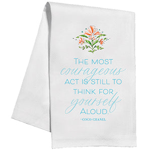 Handpainted Orange Floral Block Print  Coco Chanel Kitchen Towel