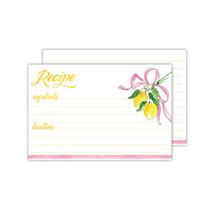 Handpainted Recipie Lemons with Light Pink Bow Recipe Card
