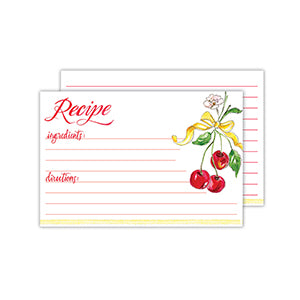 Handpainted Recipie Cherries with Yellow Bow Recipe Card