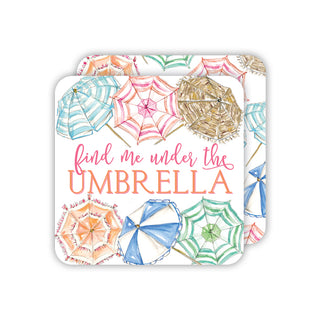 Handpainted Find me under the Umbrella Beach Umbrellas Square Coaster