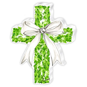 Handpainted Wedding Boxwood With White Bow Cross Large Acrylic Art