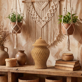 8" Faux Wicker Polyresin Ginger Jar