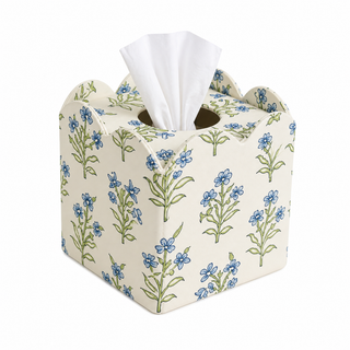 Blue & White Handprinted Tissue Box - Sanganer Blooms