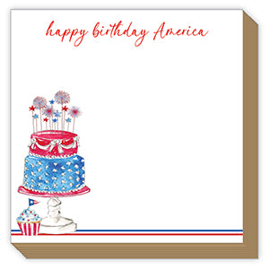 Handpainted Happy Birthday America Red White And Blue Cake With Sparklers Luxe Notepad