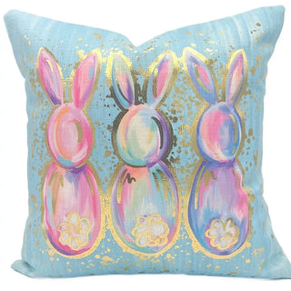 Gold Foil Blue Splatter Bunnies Pillow
