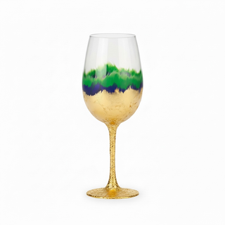 Abstract Metallic Finish Mardi Gras Stemmed Wine Glass 