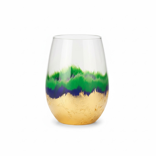 Abstract Metallic Finish Mardi Gras Stemless Wine Glass