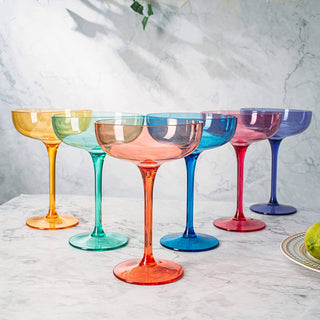 Colored Coupe Acylic Margarita Glasses Italian Style 15oz