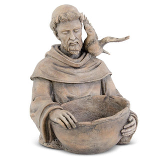 19.25 Inch Brown Resin Saint Francis Bird Feeder