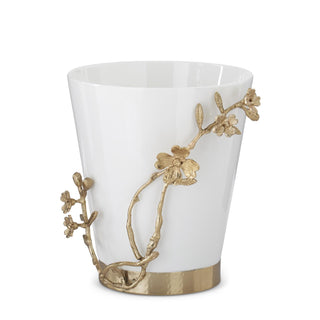 9 Inch White Ceramic Wine Chiller w/Gold Metal Floral Handle