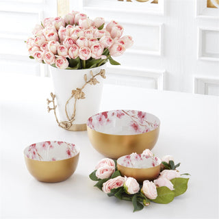 9 Inch White Ceramic Wine Chiller w/Gold Metal Floral Handle