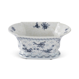 13 Inch Blue & White Floral Ceramic Oval Fluted Bowl