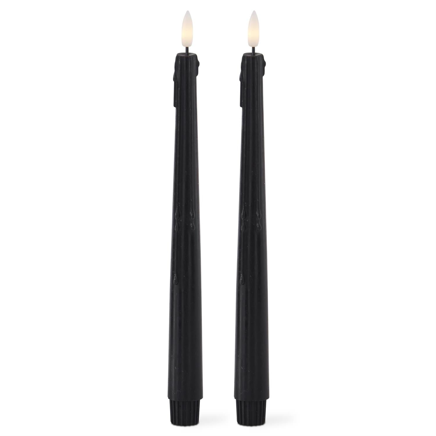 Set of 2 11.5 Inch Black LED Drip Candles w/Timer