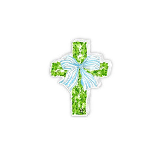 Baby Boxwood with Blue Bow Cross Small Acrylic Art