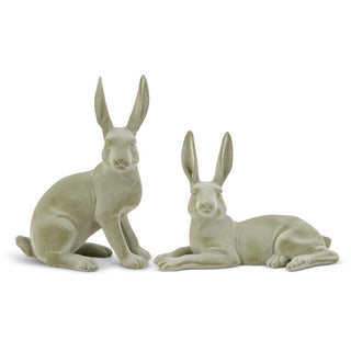 Set of 2 Green Velvet Resin Bunnies