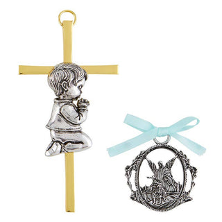 Boy Cross with Gaurdian Angel Crib Medal