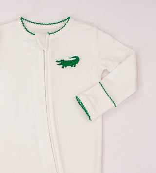Pip Embroidered Zip Romper -Alligator
