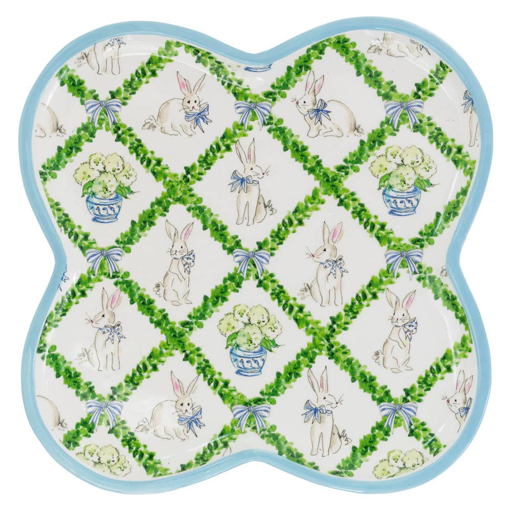 8" Boxwood Bunny Ceramic Egg Plate Easter Rosanne Beck