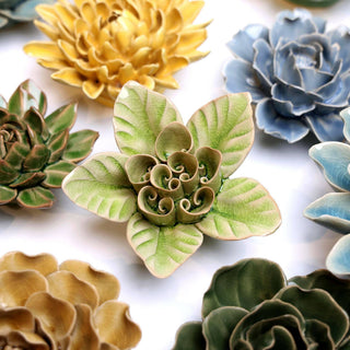 Peridot Green Maiden Lotus Ceramic Flowers - Wall Art Floral