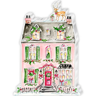 Pink House with Reindeer Snow VillageExtra Large Acrylic Art