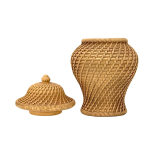 8" Faux Wicker Polyresin Ginger Jar