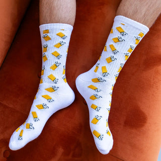 Classic Crew Socks - Men's Collection - Beer Mugs - White