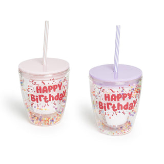 Birthday Queen Gift Set Incudes Confetti Double Walled Tumbler with Lid and Straw and 10 Crown Hair Clips on Gift Card