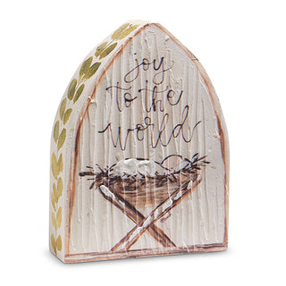 8" JESUS IN MANGER TEXTURED WOOD BLOCK