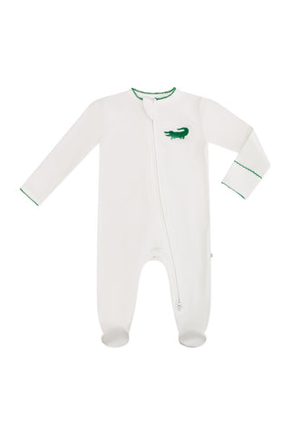 Pip Embroidered Zip Romper -Alligator