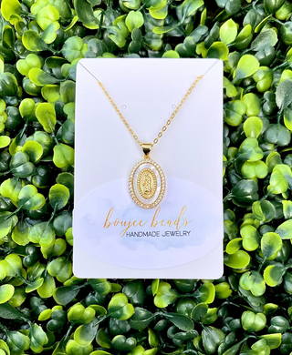 Oval Mary Mother of Pearl Necklace