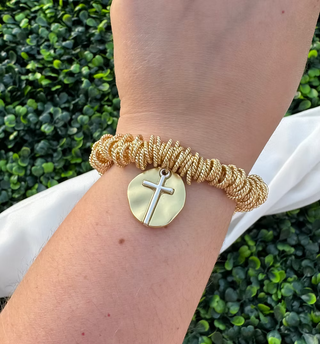 Beaded Bracelet - Large Gold Rings Matte Silver/Gold Cross