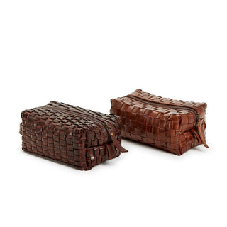 Chestnut Woven Leather Dopp Kit