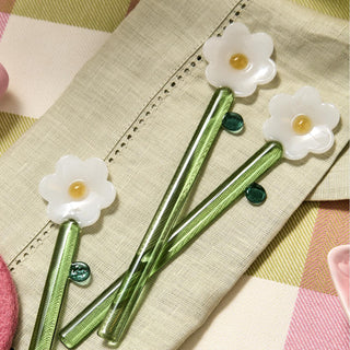 Set of 4 Daisy Flower Hand-Crafted Stirrers in a Gift Box