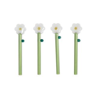 Set of 4 Daisy Flower Hand-Crafted Stirrers in a Gift Box