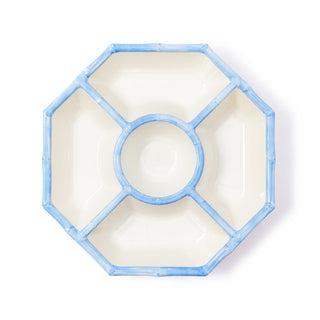 French Blue Bamboo Touch Chip and Dip bowl with Bamboo Rim