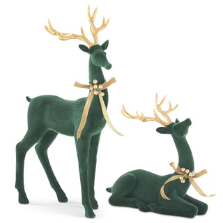 Dark Green Velvet Deer with Gold Antlers