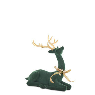 Dark Green Velvet Deer with Gold Antlers
