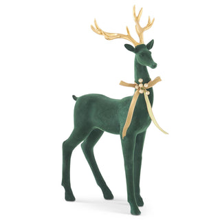 Dark Green Velvet Deer with Gold Antlers