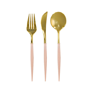 Bella Reusable Plastic Cutlery Gold/Blush Handle S/24