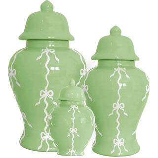 Bow Stripe Ginger Jars in Cabbage Patch Green: Medium