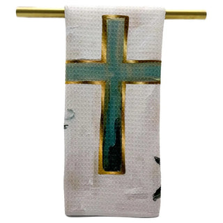 Painted Teal Cross Tea Towel