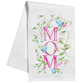 Mom Stacked with Flowers and Butterflies Kitchen Towe