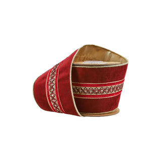 4" Wired Velvet Ribbon | Red w/ Red/Gold Trim